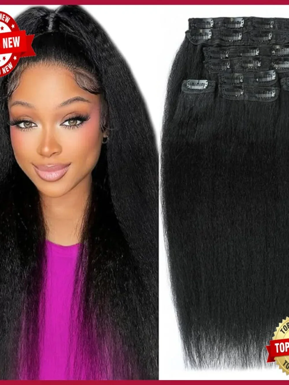 Kinky Straight Clip In Hair Extensions 24 Inch 8Pcs 130g Human Hair